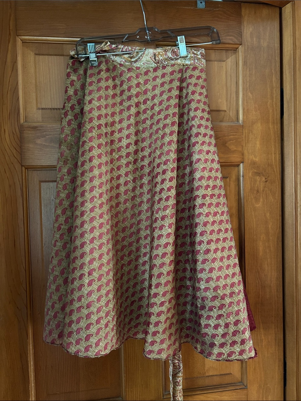 Boho Printed Midi Skirt in Gold and Pink